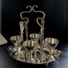 Antique Silver plate EPNS Egg Cups & Spoons Cruet Tray