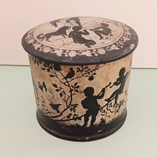 ANTIQUE PAPER MACHE LAQUERED  TRINKET BOX  PETER PAN ? DESIGN 1920s
