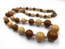 Vintage Brown & Caramel Graduated Glass Bead Original Hand Knot Czech Necklace