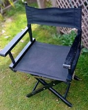 Directors Chair Bkack & Wooden Frame Drop Down Arms Garden Camping Chair