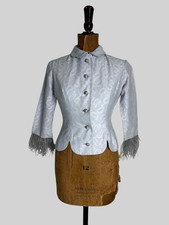 50's Vintage Pale Blue Marabou Feather  Fitted Cotton Paisley Ladies Jacket S