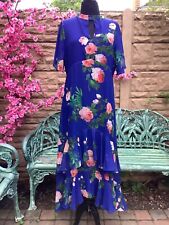 Vintage Rose Wedding Guest Occasion Ruffle Dress Cornflower Blue Pinks Size 16