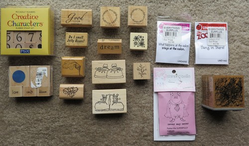 Lot wood base rubber stamps