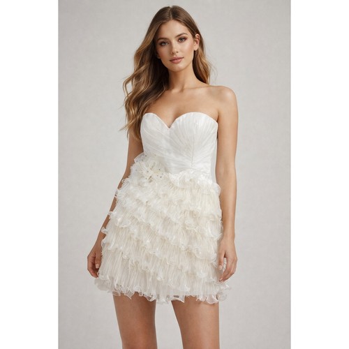 White strapless ruffle mini - white,