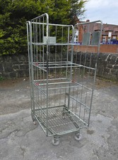 3 Sided Roll Container Cage Rolling Pallet, 3 Retractable Shelves, Warehouse,