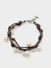 Van Peterson Sterling Silver 925 Freshwater Pearl Leather Bracelet 7.5in Signed 