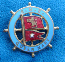 Vintage Cunard white star Line RMS QUEEN MARY Ships wheel enamel Pin Badge