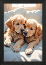 Golden Puppies Poster Framed