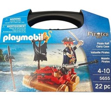 New: Playmobil Pirate Raft With Carry Case - Set No 5655 (Ages 4+, 22 Pieces)