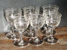 set of 6 Antique Edwardian  SQUARE WAVE etched design glass  1890-1910