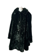 Pierre Cardin Vintage Green Faux Fur Coat 36” Cape Back Warm Winter Jacket