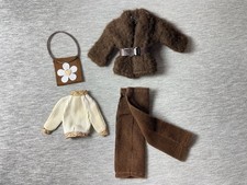 Faerie Glen set 1970s brown fur jacket nylon trousers rib top bag fit 12” doll