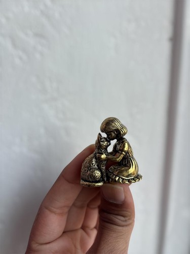Vintage style brass girl cat - &,
