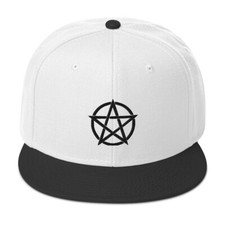 Black Witchcraft Woven Pentacle Pagan Embroidered Flat Bill Cap Snapback Hat