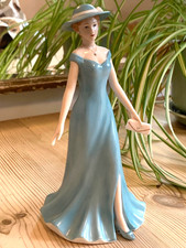 THE LEONARDO COLLECTION BONE CHINA ANNIE ROWE LADY FIGURINE BLUE DRESS & HAT