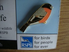RSPB Vintage Enamel Pin Badge - British Wildlife Series - Bullfinch - Excellent