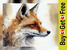 Portrait of a fox, print of watercolour painting, artwork for home 5" x 7"