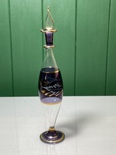 VENETIAN TALL PURPLE & GOLD SCENT BOTTLE WITH LEAF DABBER & FERN LEAF DECORATION