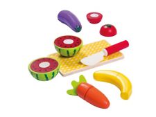 Kids Wooden Pretend Play 12 piece Chopping Board Food Cutting Set Fruit &Veg