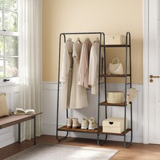 Clothes Rack Open Wardrobe 5 Storage Shelves 6 Hooks Metal Frame Display Stand