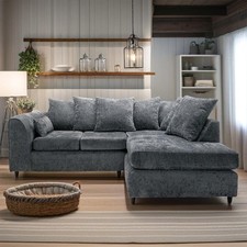 Grey Alaska Fabric Corner Sofa Left/Right Hand Sofa Suite Single Chair Footstool