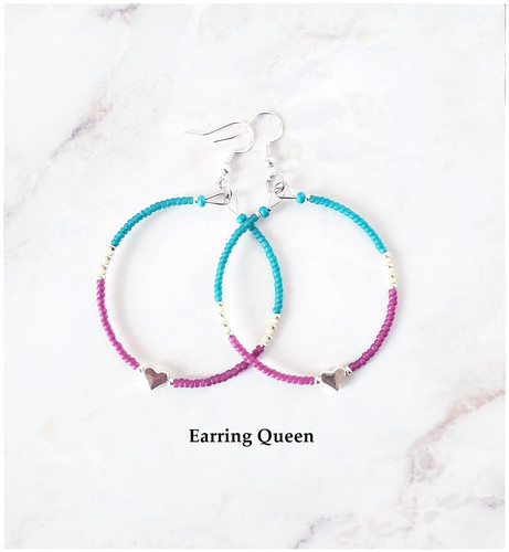 Beaded hoop earrings - beaded, silver