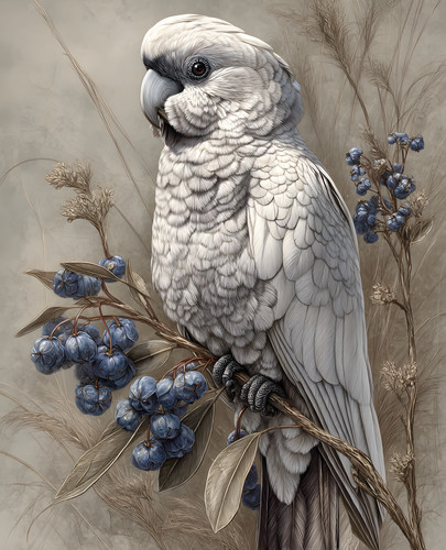 White cockatoo perched among - white,