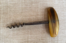 Antique c1850 French Horn Handle Straight Pull Corkscrew Bottle Opener