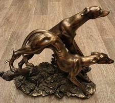 Toscano 2 Greyhound Dogs Art Deco Statue Ornament Bronze Resin Collectable 