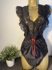 VTG LOSE THINGS GLOSSY BLACK NYLON TEDD/ BODICE SIZE 12/14