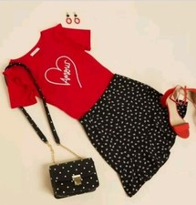 Oasis Red Amour White Heart Embroidered Frills  T-shirt top S - 8 / 10 READ