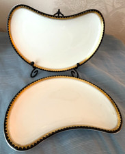 Antique PAIR Kidney shaped Plates (6 sets avail) Cobalt Blue Gold White Ex. Cond
