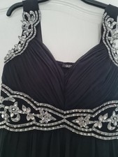 Black Silver Evening Dress  Elasticated Back Sequins Lace Long Festival Opera