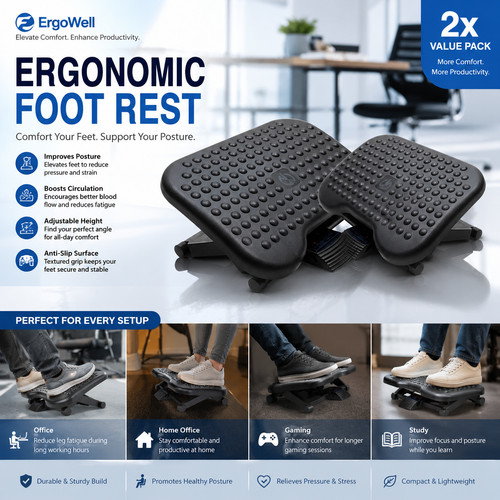 Ergonomic adjustable foot - adjustable, rest