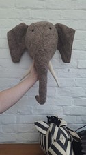 3 x Fiona Walker Large felt animal heads . Elephant, Baboon, Zebra. 