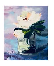 Abstract White Pastel Roses Original Oil Painting Impasto Art Work 10' by 8 '