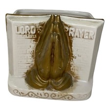 Vintage Rubens Ceramic Prayer Book Planter Vase  The Lord’s Prayer  Ivory Gilded