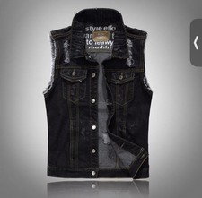 Mens Denim Black Ripped Punk