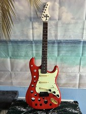 Electric Guitar Unusual Design Stratocaster Red Body Lime Green Pickguard 