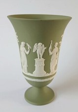 Wedgwood Jasperware Green Arcadian Footed Vase