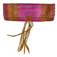 Kooba Womens Snakeskin Leather Clutch Pink Brown Python Fringe Bag Handbag Purse