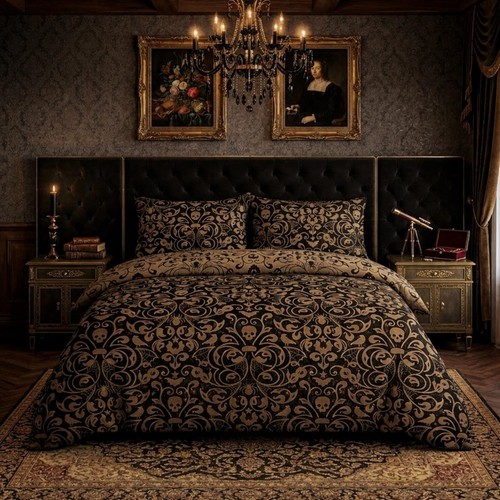 Damask gold halloween duvet - damask,