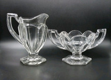 'Chippendale' Clear Glass Milk Jug/Creamer & Open Salt/Sugar Davidson & Krys-Tol