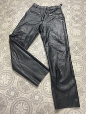 VTG Raberg ladies black real leather high waist straight leg trousers W25” L 27”