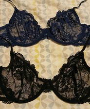 Ladies Bras x 2 Size L BNWOT Lace Underwired  Adjustable Strap Black & Blue