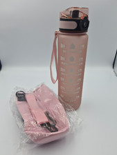1 Litre Sports Water Bottle with Carry Case and Strap Motivational Time Marks