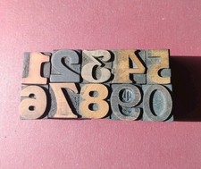 Wooden Letterpress Printing Blocks 2.6cm High Mixed Font Numbers 1-0 FREE POST.