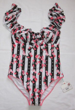 FROST FRENCH FLOOZIE  SIZE 12  FLORAL / STRIPE  ON/OFF SHOULDER SWIMSUIT  BNWT
