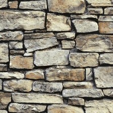 Cornish Stone Brown Brick Realistic 3D Effect Wallpaper Slate stone Feature Cafe