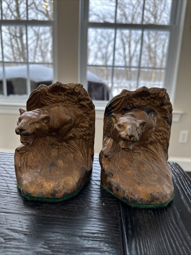 Pair antique growling tiger - antique,